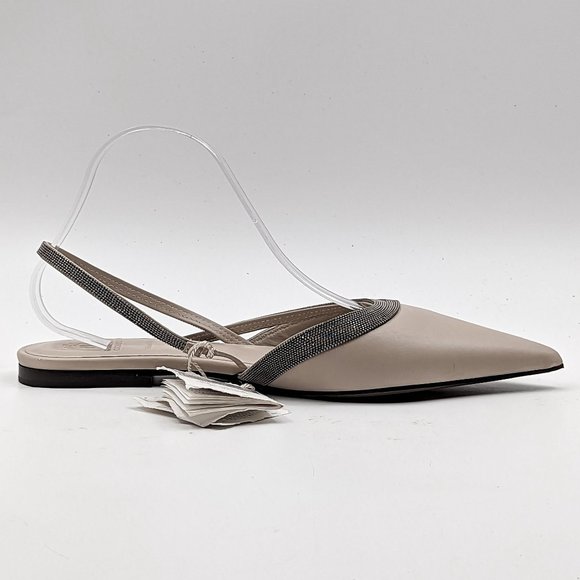 Brunello Cucinelli Women Nappa Beige Leather Slingback Flats Size 11US EUR41 - Picture 5 of 11